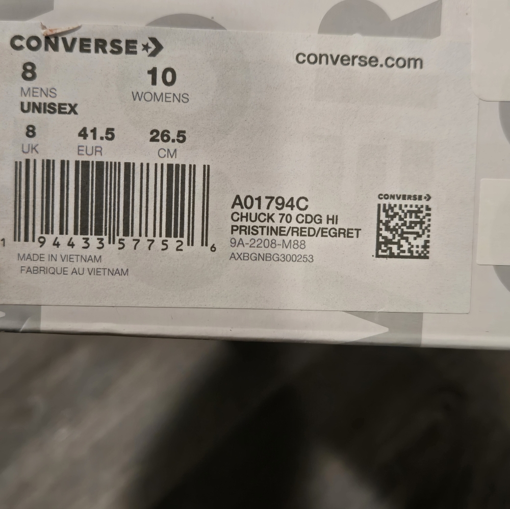 CDC Converse x PLAY Canvas Chuck  Cream with Red Brand New Womens  Size 10 - Picture 10 of 10